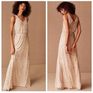 Bhldn Blaise Maxi Beaded Dress Blush / Beige US 4